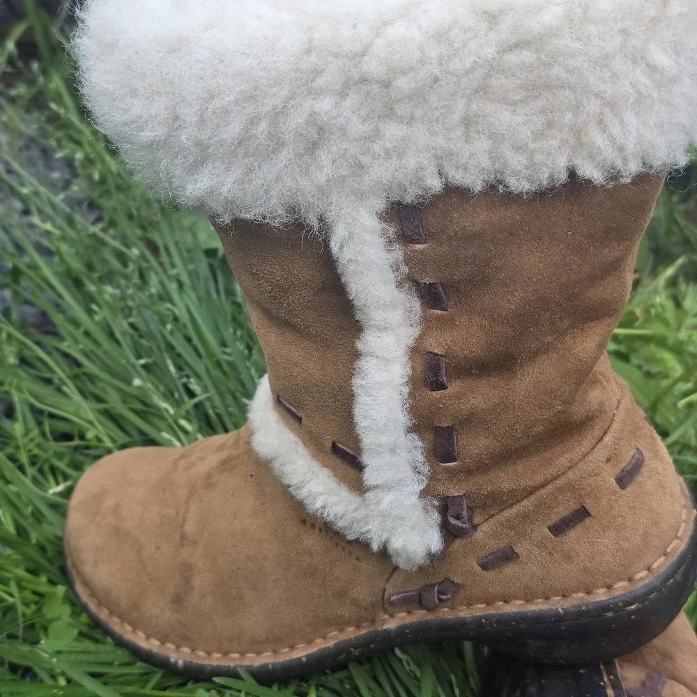 UGG Kids Chestnut Brown Suede Shearling Boots